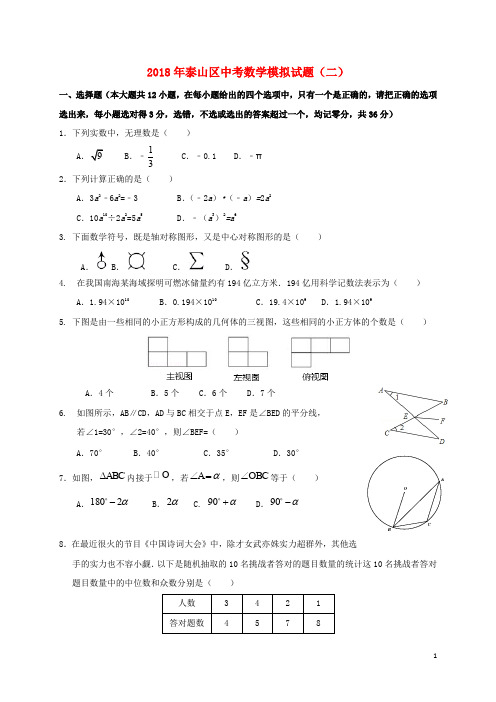 山东省泰安市泰山区中考数学模拟试题2