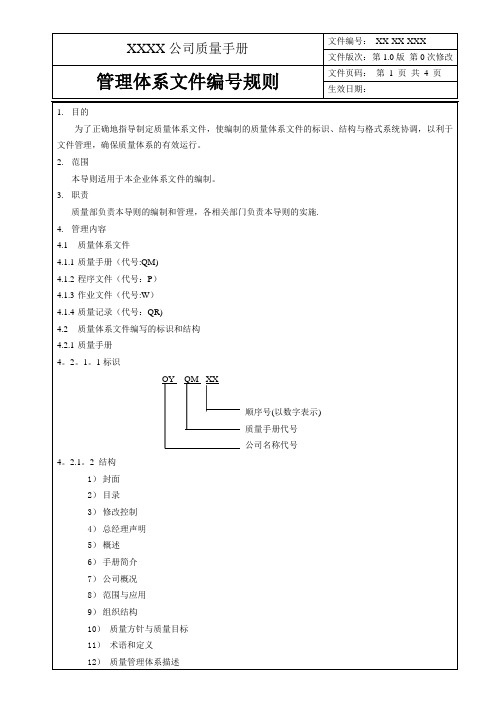 管理体系文件编号规则