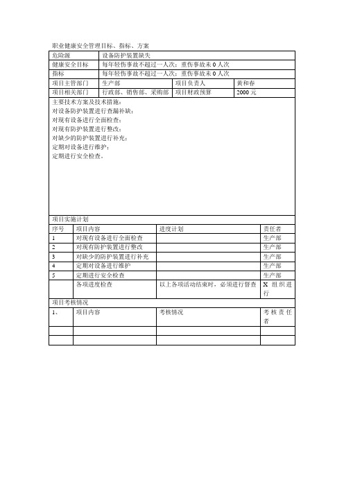 安全管理目标、指标和方案