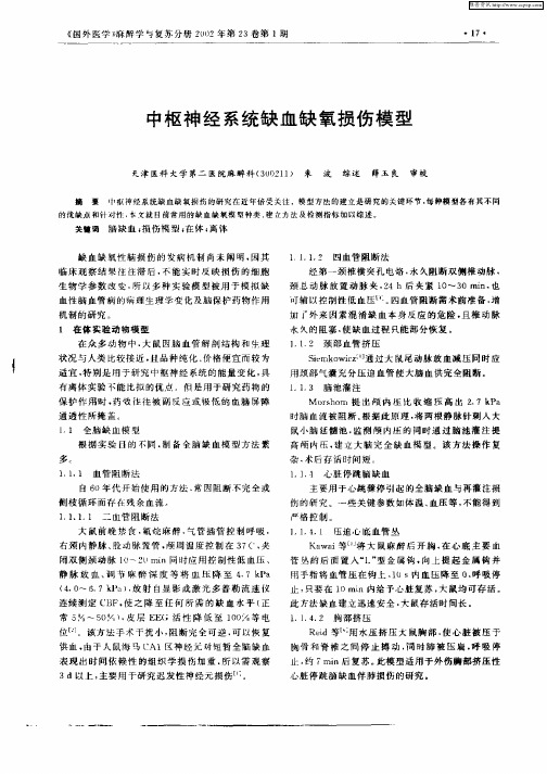 中枢神经系统缺血缺氧损伤模型