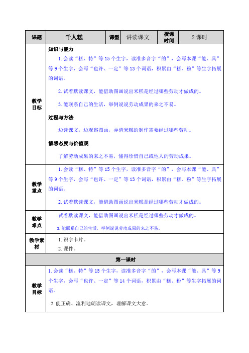 部编人教版二年级语文下册《6千人糕》教案含教学反思和作业设计