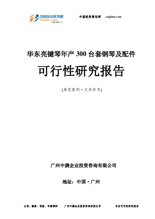 华东亮键琴年产300台套钢琴及配件可行性研究报告-广州中撰咨询