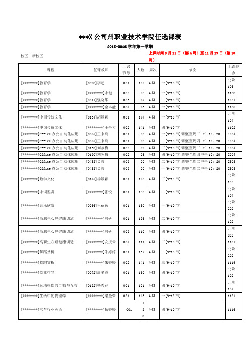 滁州职业技术学院任选课表【模板】