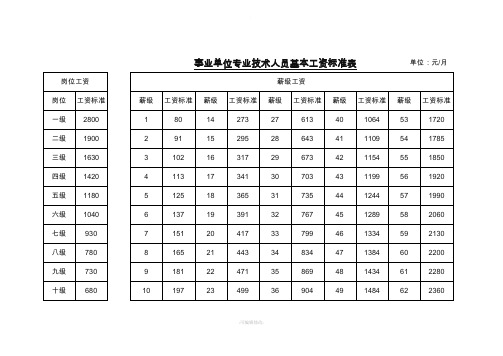 事业单位各类人员基本工资标准表