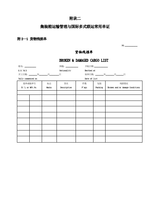 附录2集装箱运输管理与国际多式联运常用单证.