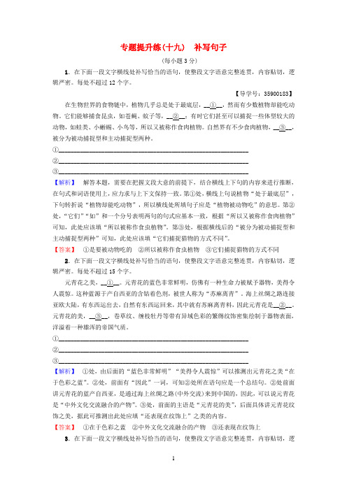 通用版2019版高考语文一轮复习第三部分语文文字运用专题提升练十九连贯_补写句子20180425121