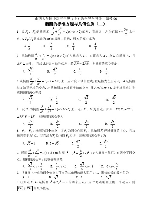 编号90山西大学附中椭圆的标准方程与几何性质2