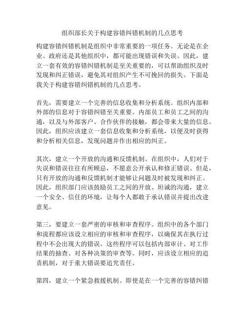 组织部长关于构建容错纠错机制的几点思考