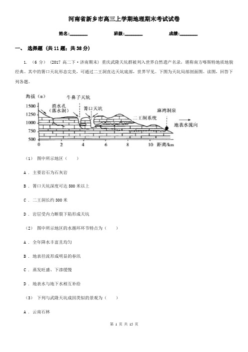 河南省新乡市高三上学期地理期末考试试卷