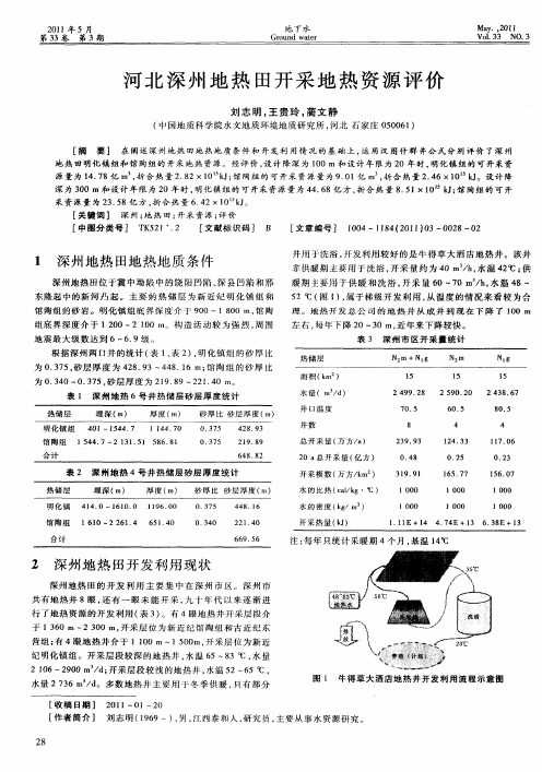 河北深州地热田开采地热资源评价