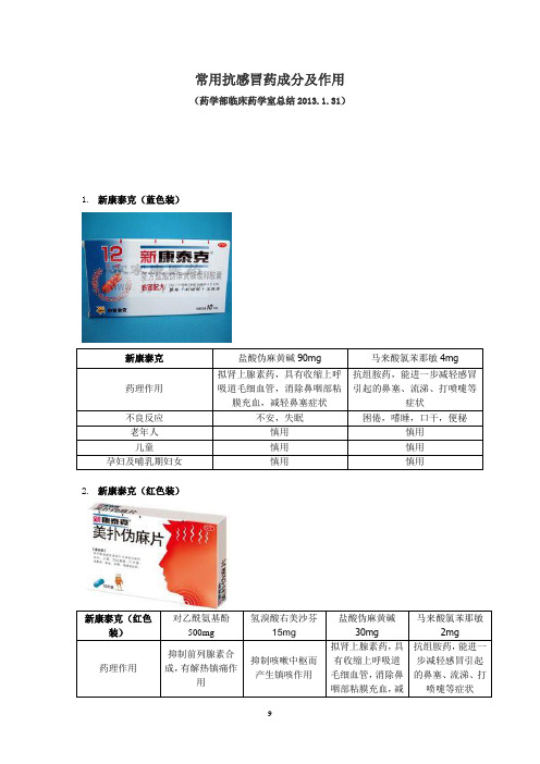 常用抗感冒药成分及作用.