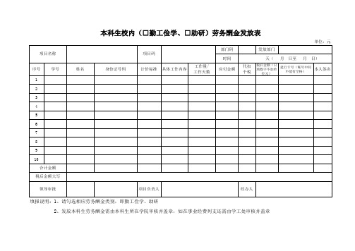 大学本科生劳务酬金发放明细表