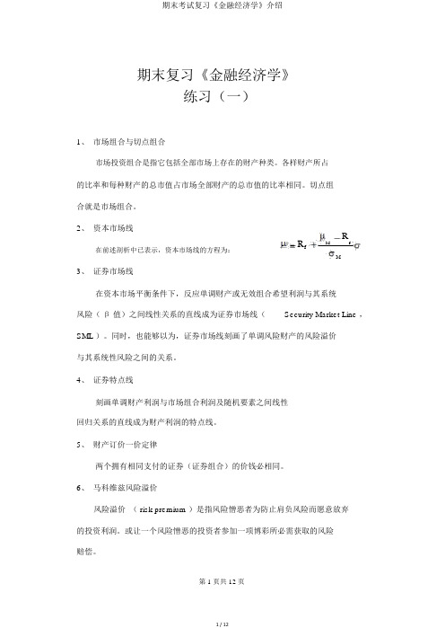 期末考试复习《金融经济学》介绍