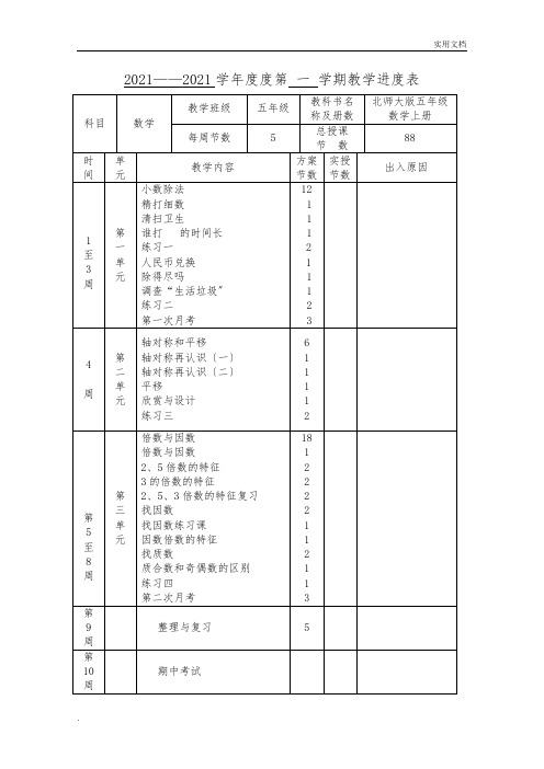 新北师大版五年级上册数学全册优秀教案