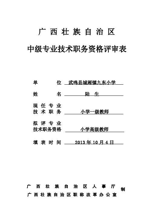 广西壮族自治区中级专业技术职务资格评审表样表