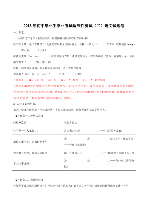 浙江省嘉兴市18届九年级下学期初中毕业生学业考试适应性测试语文试题解析版