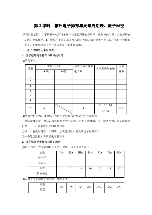 高中化学必修2学案第1章原子结构122核外电子排布与元素周期表原子半径