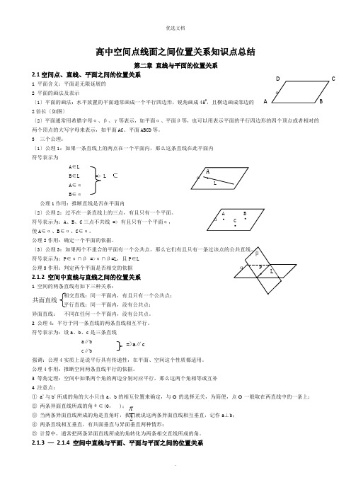 高中数学空间点线面之间的位置关系的知识点总结