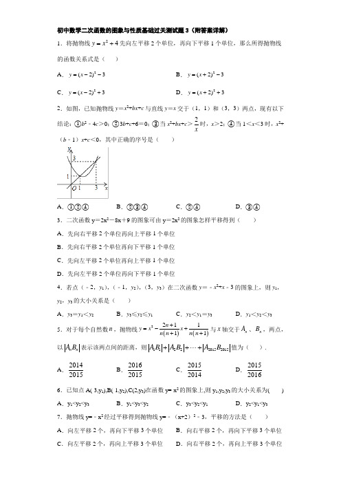 初中数学二次函数的图象与性质基础过关测试题3(附答案详解)