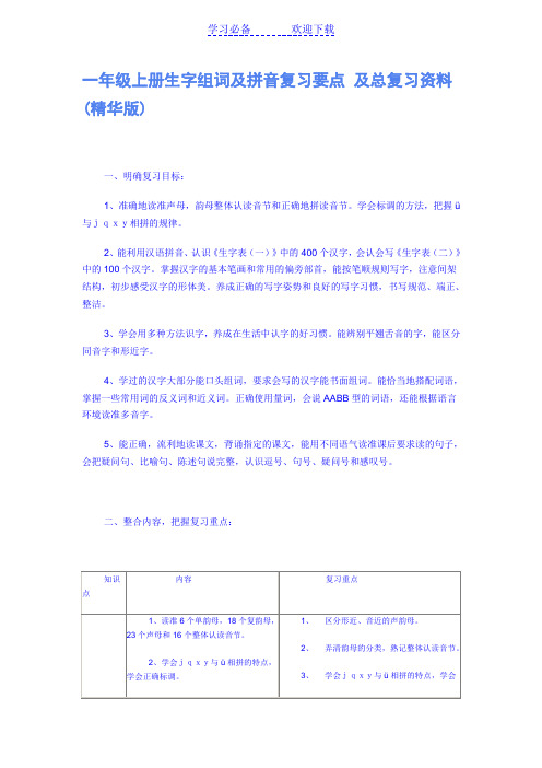 一年级上册生字组词及拼音复习要点及总复习资料