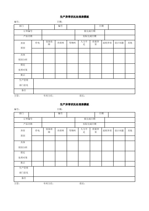 生产异常状况处理表模板