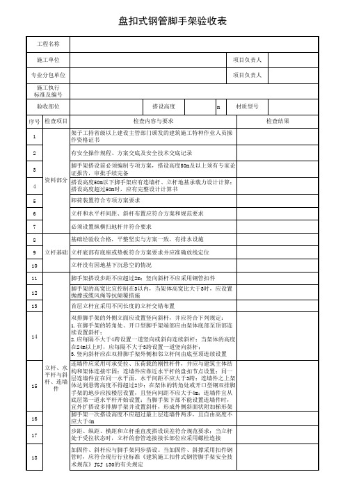 盘扣式钢管脚手架验收表