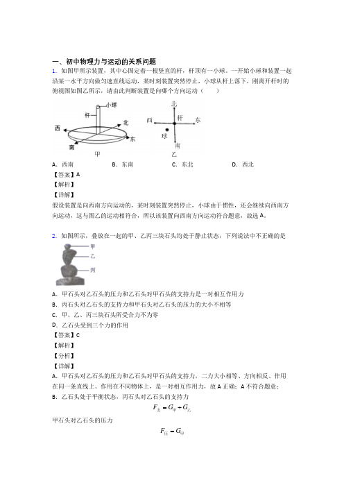 中考物理一模试题分类汇编——力与运动的关系问题综合含详细答案