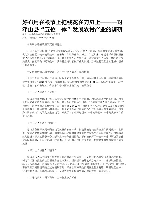 好布用在裉节上把钱花在刀刃上———对浮山县“五位一体”发展农村产业的调研