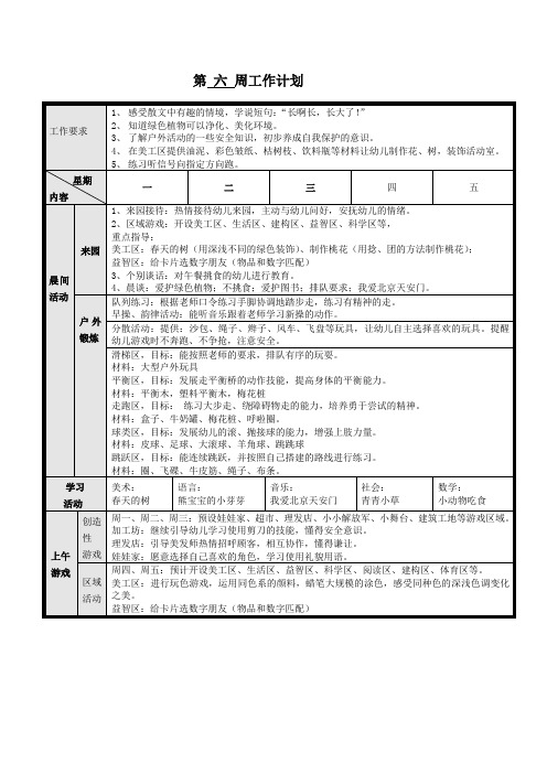 小班上学期周计划第六周