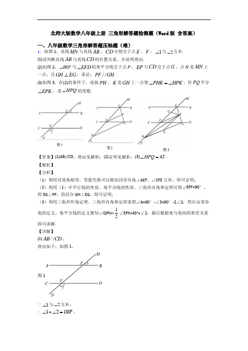 北师大版数学八年级上册 三角形解答题检测题(Word版 含答案)