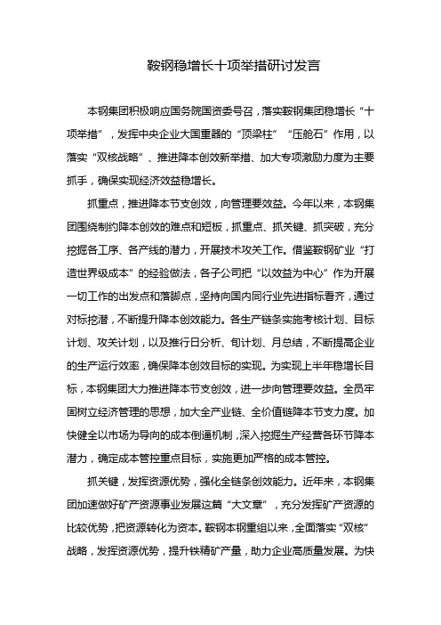 鞍钢稳增长十项举措研讨发言