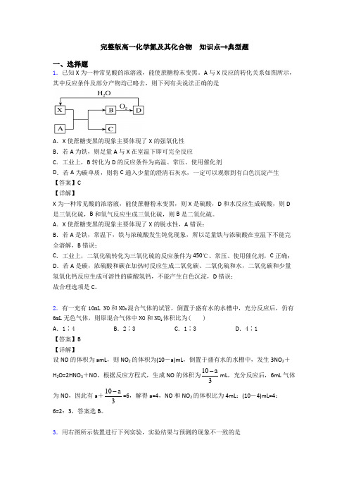 完整版高一化学氮及其化合物  知识点-+典型题