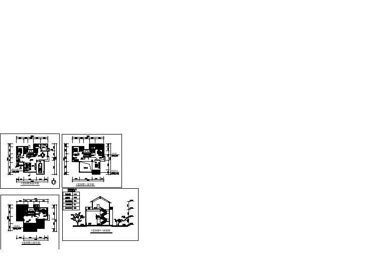 简单小型的别墅建筑cad图（共4张）