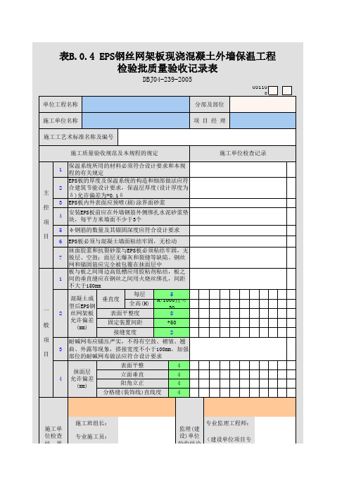 EPS钢丝网架板现浇混凝土外墙保温工程检验批质量验收记录表