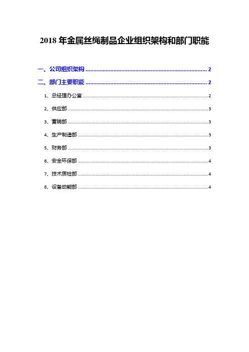 2018年金属丝绳制品企业组织架构和部门职能