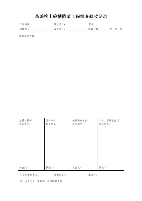 基础挖土验槽隐蔽工程检查验收记录