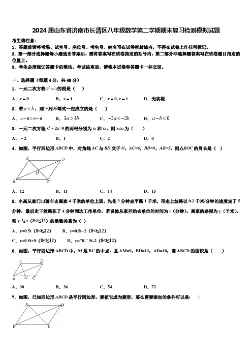 2024届山东省济南市长清区八年级数学第二学期期末复习检测模拟试题含解析