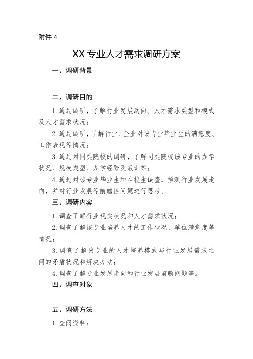 2020级人才培养方案修订资料包 附件4 XX专业人才需求调研方案