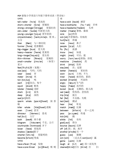 PEP新版小学英语六年级下册单词表(带音标)