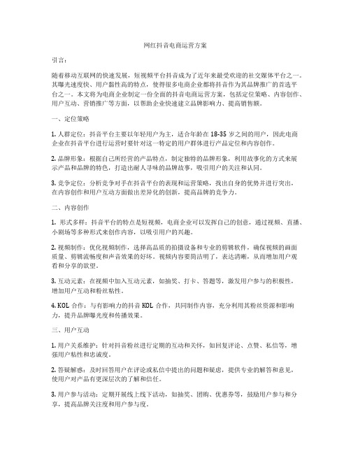 网红抖音电商运营方案