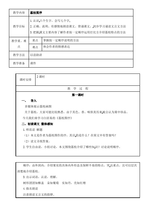 五年级上册语文教案-10.3荔枝图序长春版