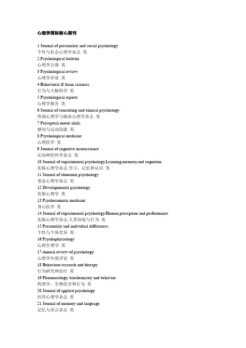 心理学国际核心期刊