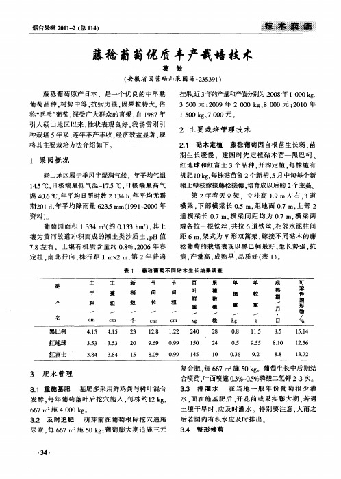 藤稔葡萄优质丰产栽培技术