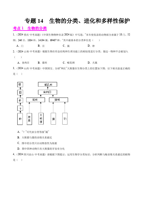 专题14  生物的分类、进化和多样性保护(原卷版+答案解析版)