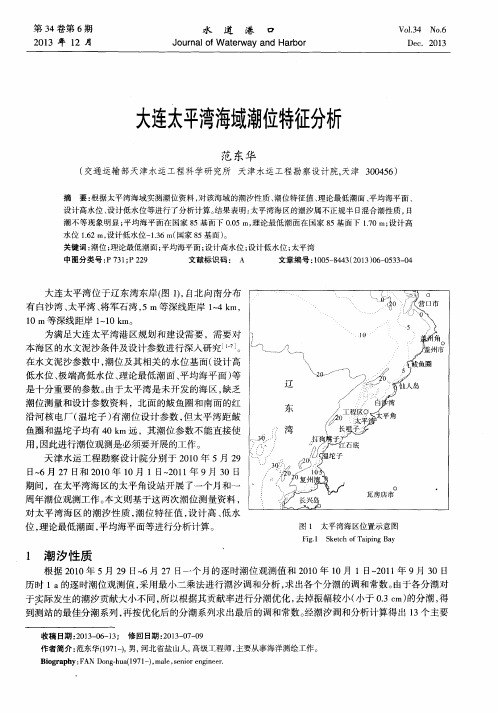 大连太平湾海域潮位特征分析