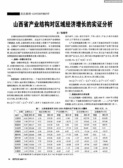 山西省产业结构对区域经济增长的实证分析