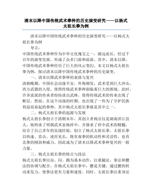 清末以降中国传统武术拳种的历史演变研究——以杨式太祖长拳为例