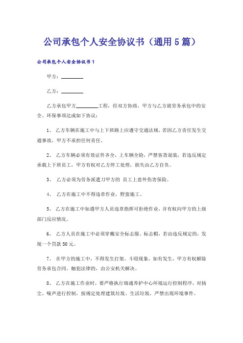 公司承包个人安全协议书(通用5篇)