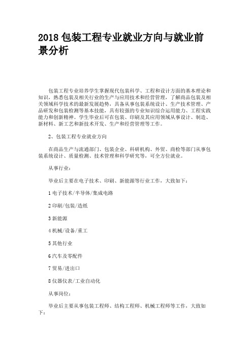 2018包装工程专业就业方向与就业前景分析