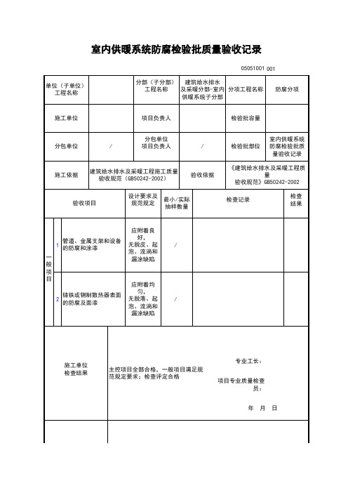 室内供暖系统防腐检验批质量验收记录